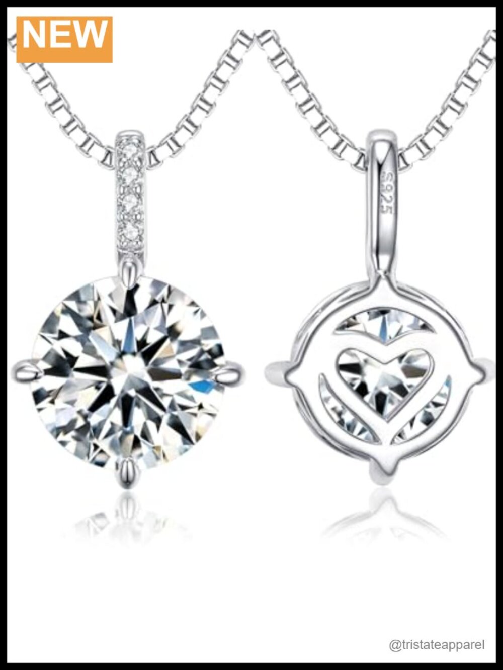 Moissanite Pendant Necklace S925 Sterling Silver 18K White Gold Plated